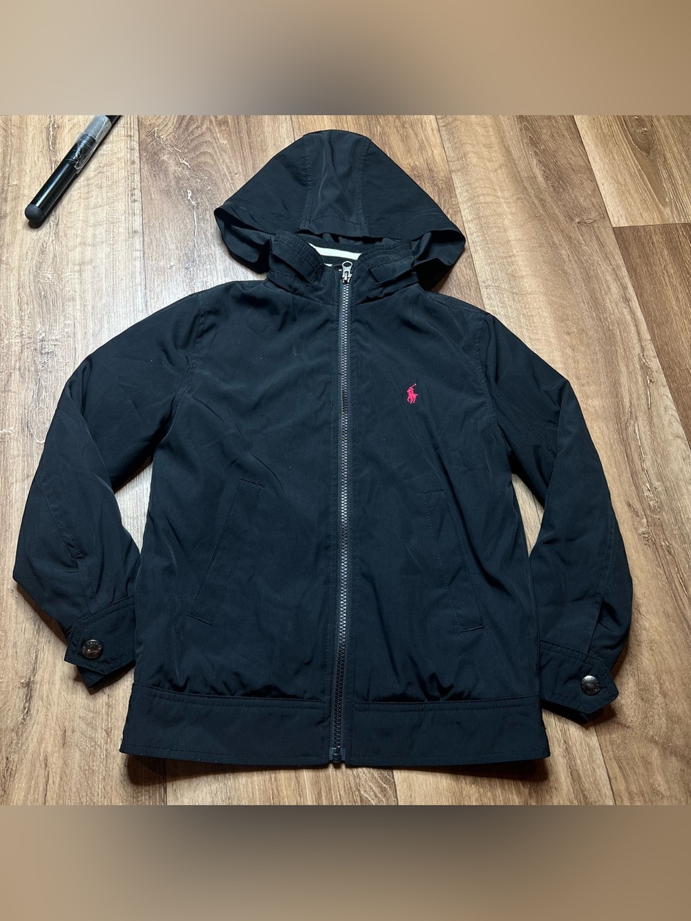 Polo Ralph Lauren Jacket Girls S(8) Black Hooded Full Zip Pony Logo